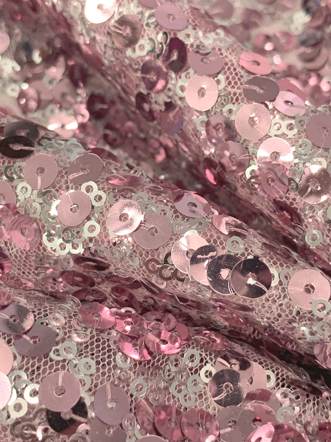 Dusty Pink/Silver 100% Polyester Sequins On Netting - NY Designer - 44W