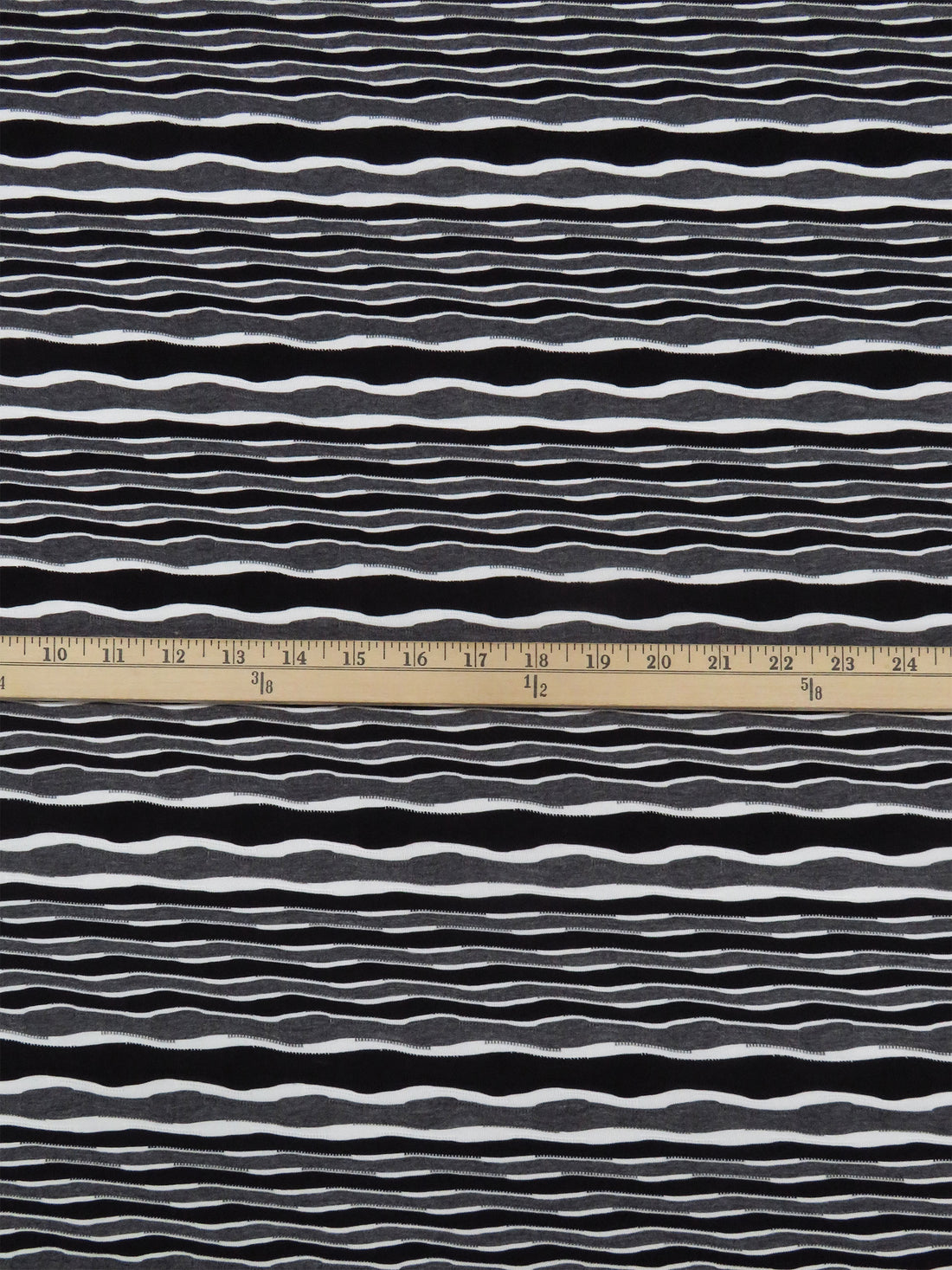 Black/Lava Gray/White Polyester/Rayon/Lycra Horizontal Wavy Stripe Knit - NY Designer - 50W
