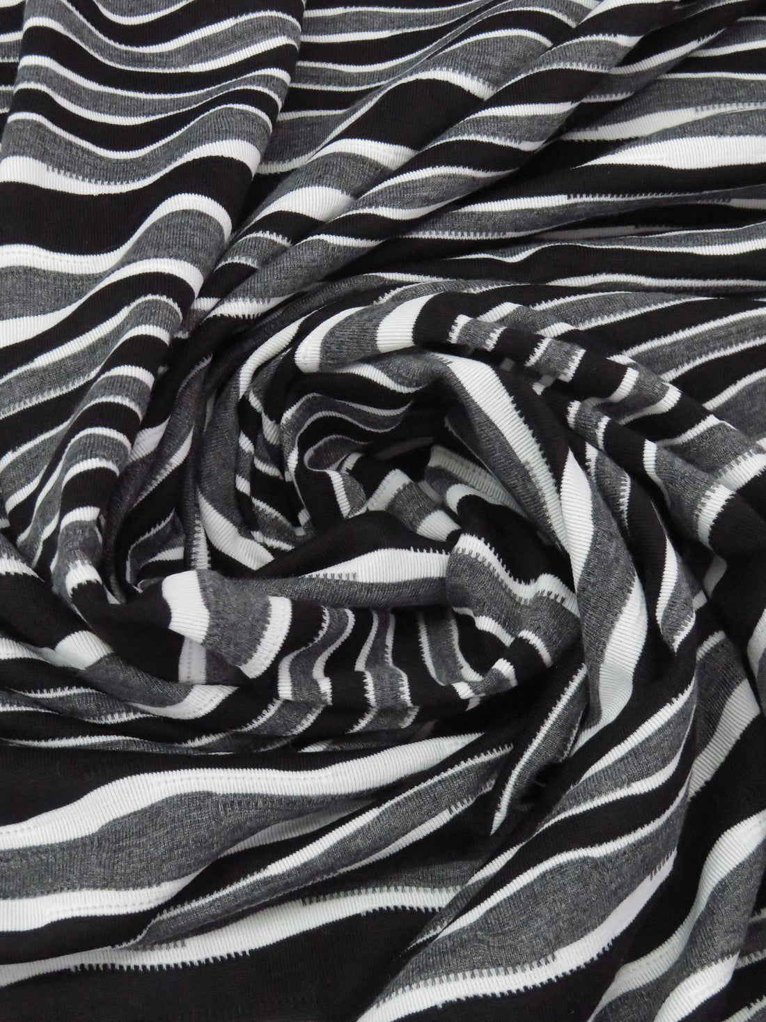 Black/Lava Gray/White Polyester/Rayon/Lycra Horizontal Wavy Stripe Knit - NY Designer - 50W