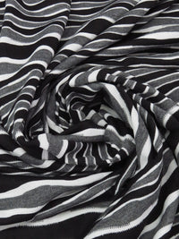 Black/Lava Gray/White Polyester/Rayon/Lycra Horizontal Wavy Stripe Knit - NY Designer - 50W