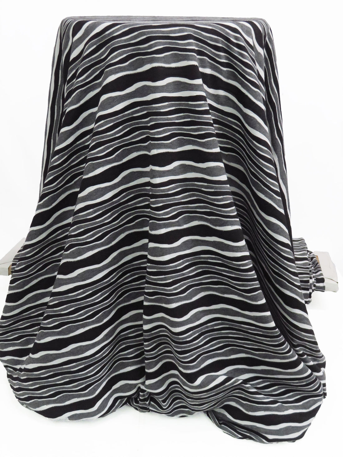 Black/Lava Gray/White Polyester/Rayon/Lycra Horizontal Wavy Stripe Knit - NY Designer - 50W
