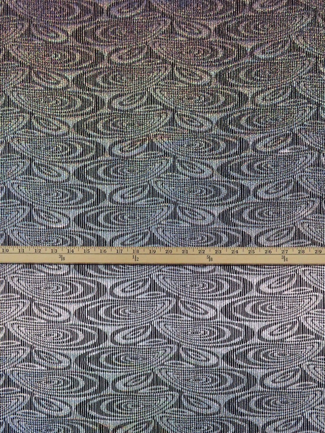 Silver/Black/Multi Nylon/Lycra Trippy Ripple Holographic Foil Print Swim/Activewear Knit 54W