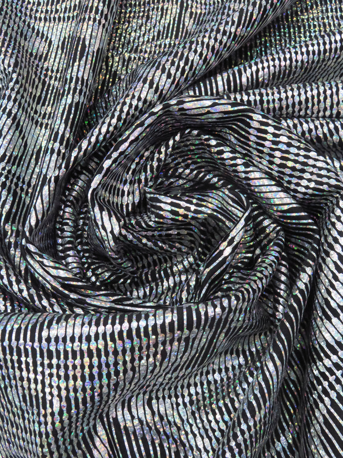 Silver/Black/Multi Nylon/Lycra Trippy Ripple Holographic Foil Print Swim/Activewear Knit 54W