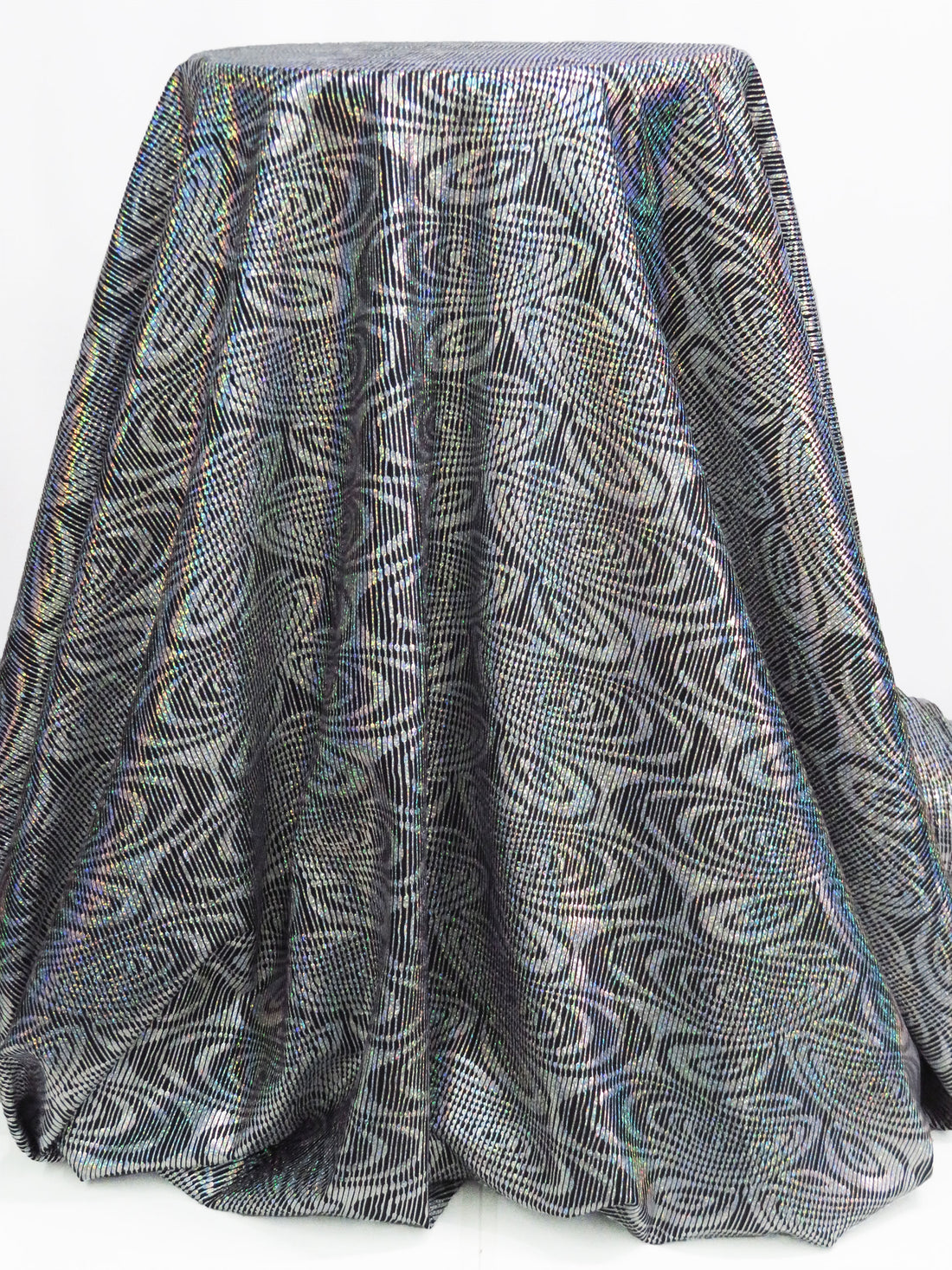 Silver/Black/Multi Nylon/Lycra Trippy Ripple Holographic Foil Print Swim/Activewear Knit 54W