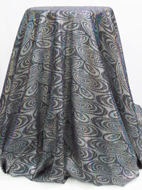 Silver/Black/Multi Nylon/Lycra Trippy Ripple Holographic Foil Print Swim/Activewear Knit 54W