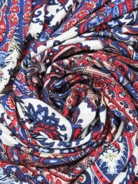 Deep Scarlet/Dark Cobalt/White/Multi Rayon/Lycra Ornate Paisley Print Jersey Knit 56W