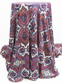 Deep Scarlet/Dark Cobalt/White/Multi Rayon/Lycra Ornate Paisley Print Jersey Knit 56W