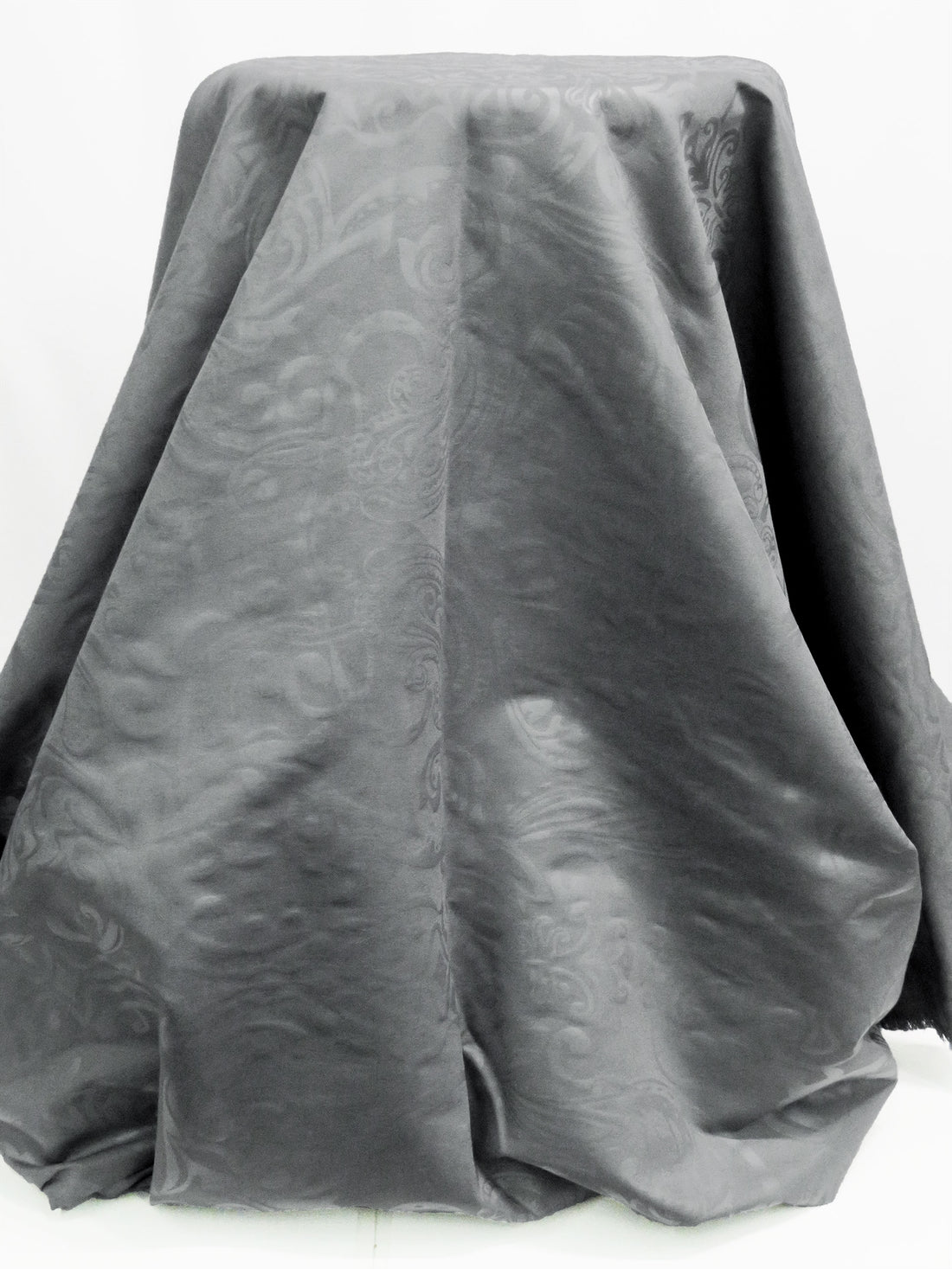 Steel Gray Rayon/Nylon/Lycra Ornate Paisley Tone-On-Tone Print Stretch Bengaline Suiting - NY Designer - 56W