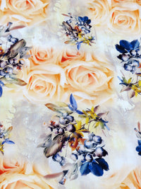 Soft Apricot/Shadow Lavender/Dark Blue Iris/Multi 100% Rayon Floral Print Challis 56W