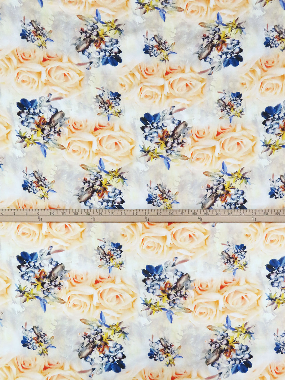 Soft Apricot/Shadow Lavender/Dark Blue Iris/Multi 100% Rayon Floral Print Challis 56W