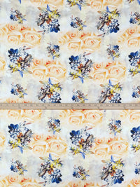 Soft Apricot/Shadow Lavender/Dark Blue Iris/Multi 100% Rayon Floral Print Challis 56W