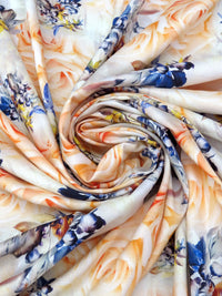 Soft Apricot/Shadow Lavender/Dark Blue Iris/Multi 100% Rayon Floral Print Challis 56W