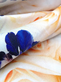 Soft Apricot/Shadow Lavender/Dark Blue Iris/Multi 100% Rayon Floral Print Challis 56W