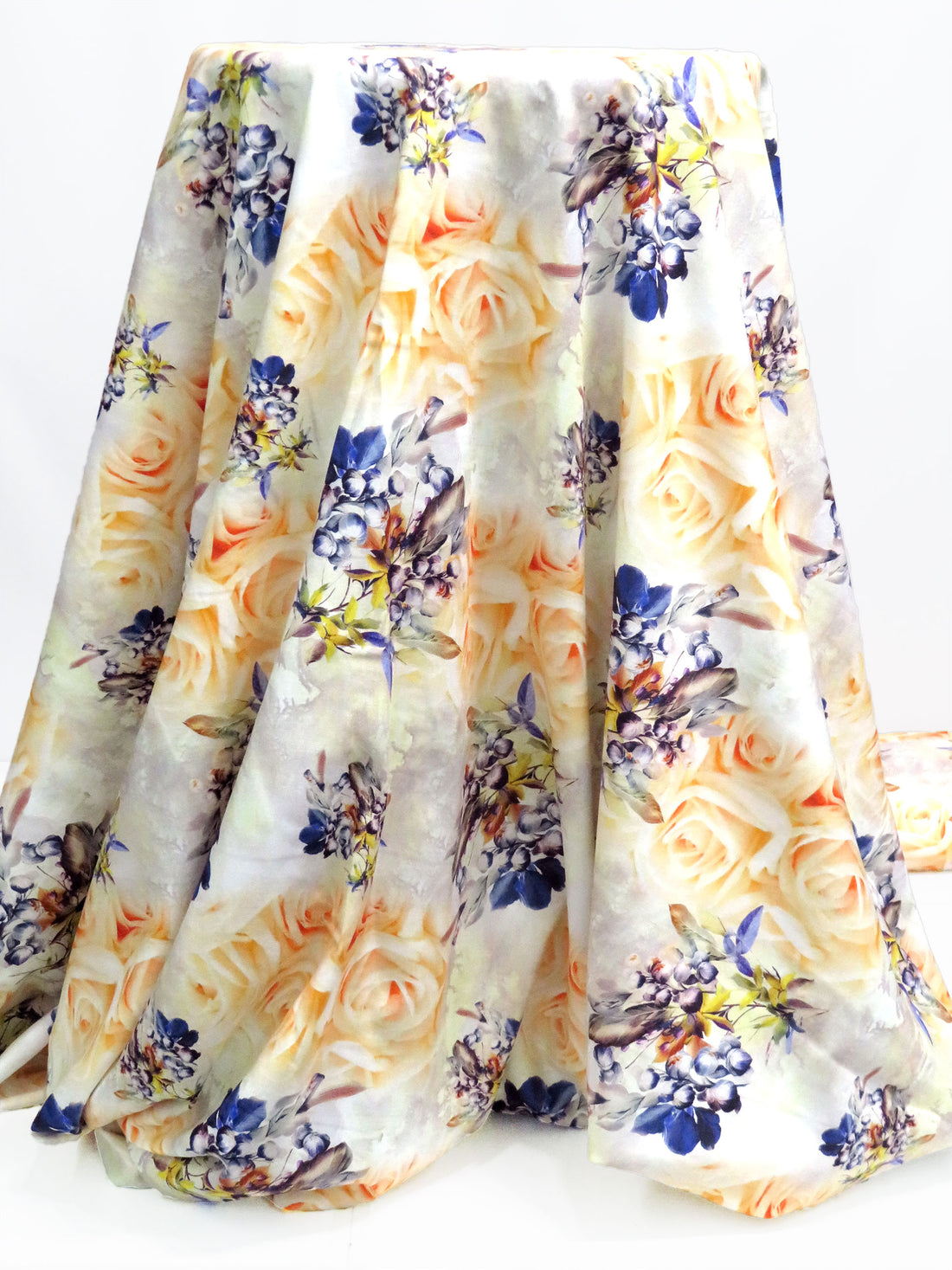 Soft Apricot/Shadow Lavender/Dark Blue Iris/Multi 100% Rayon Floral Print Challis 56W