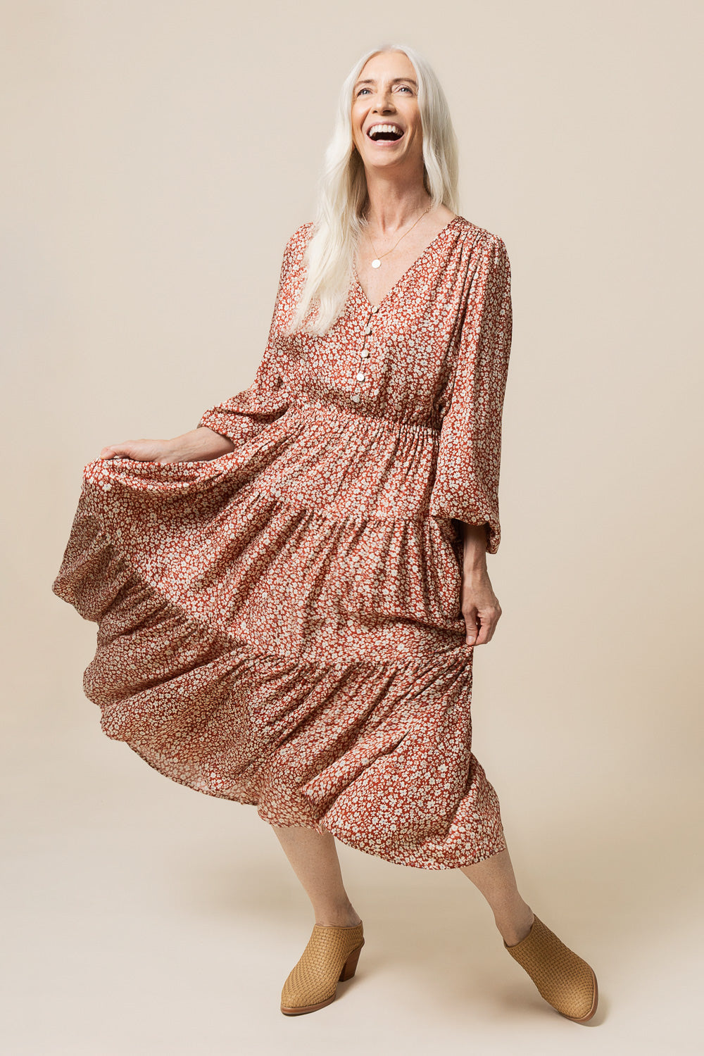chinese dress ladies Mauve Blouse Floral Waist Band Maxi Dress · Filly Flair main image 0