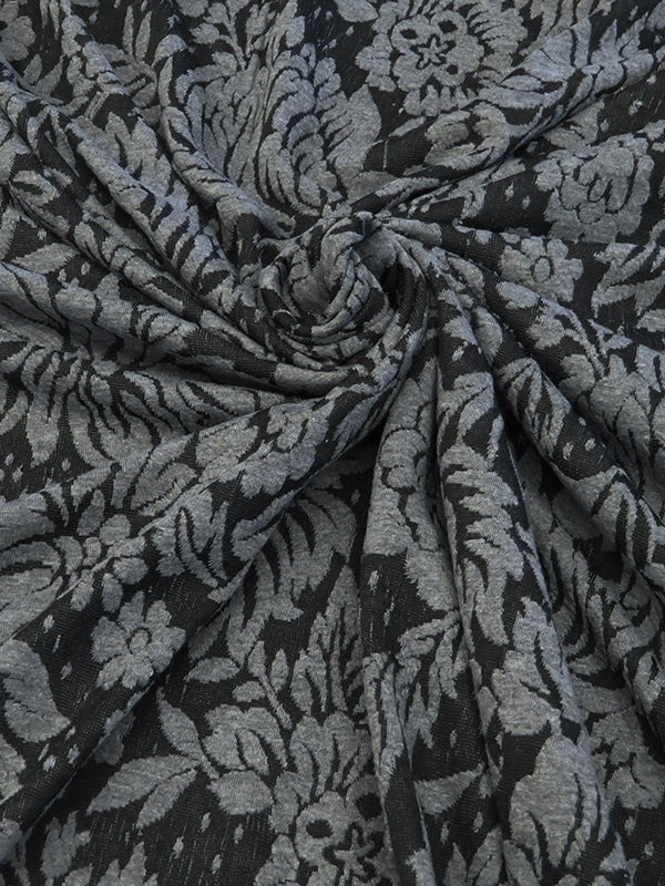 Black/Gray Polyester/Lycra Floral Damask Jacquard Double Knit - Famous Dress Designer - 56W