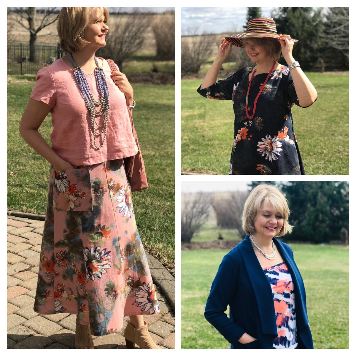 Made by a Fabricista:  Spring Separates in Melon, Paprika and Navy Blue