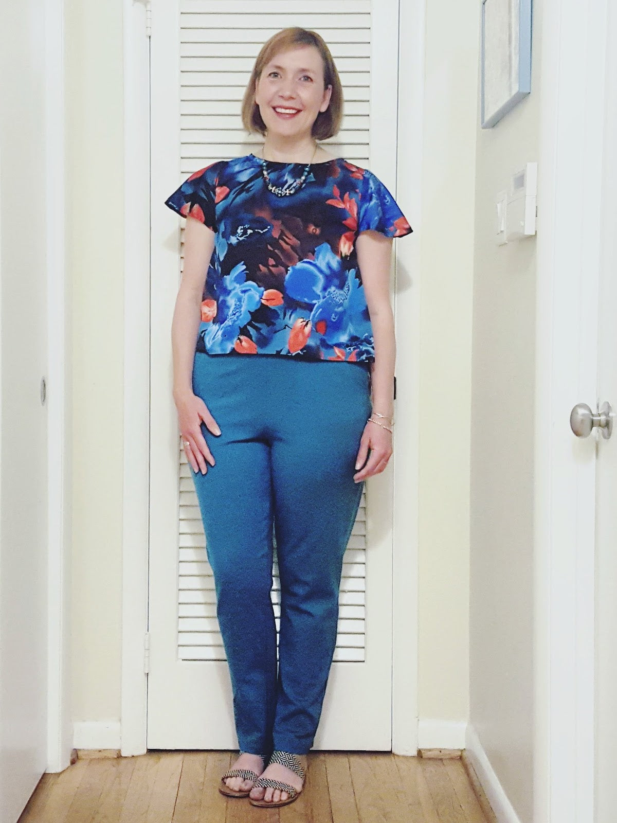 Made by a Fabricista: Travel Perfect Pants (in Teal), a Floral Blouse, and a Retro Hawaiian Inspired Dress.