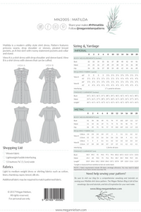 Megan Nielsen Patterns - Matilda Shirt Dress - Size 0-20