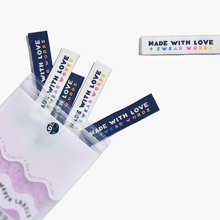 "Made with Love + Swear Words" Woven Clothing Labels by Kylie and the Machine - 6 labels per pack