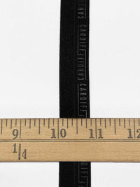 SOLD BY THE SPOOL - 3/4" Black Branded Text Fold-Over Elastic - Corbeaux Clothing