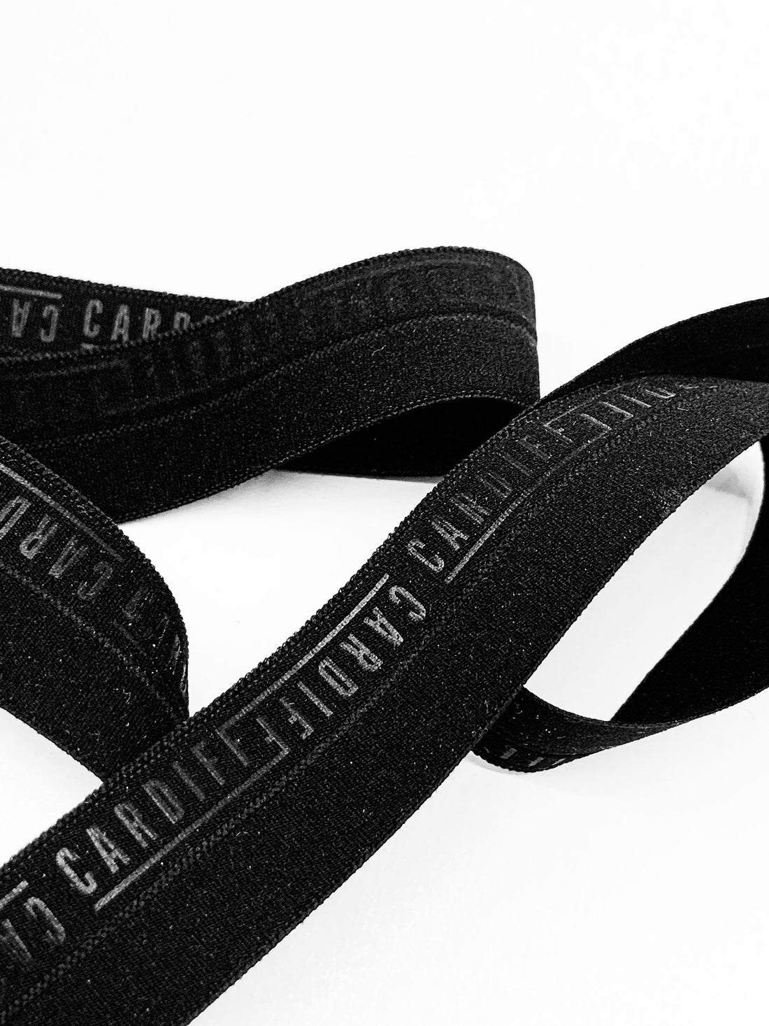 3/4" Black Branded Text Fold-Over Elastic - Corbeaux Clothing