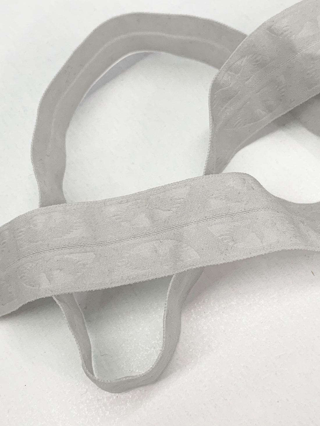 3/4" Light Gray Branded Medallion Fold-Over Elastic - Corbeaux Clothing