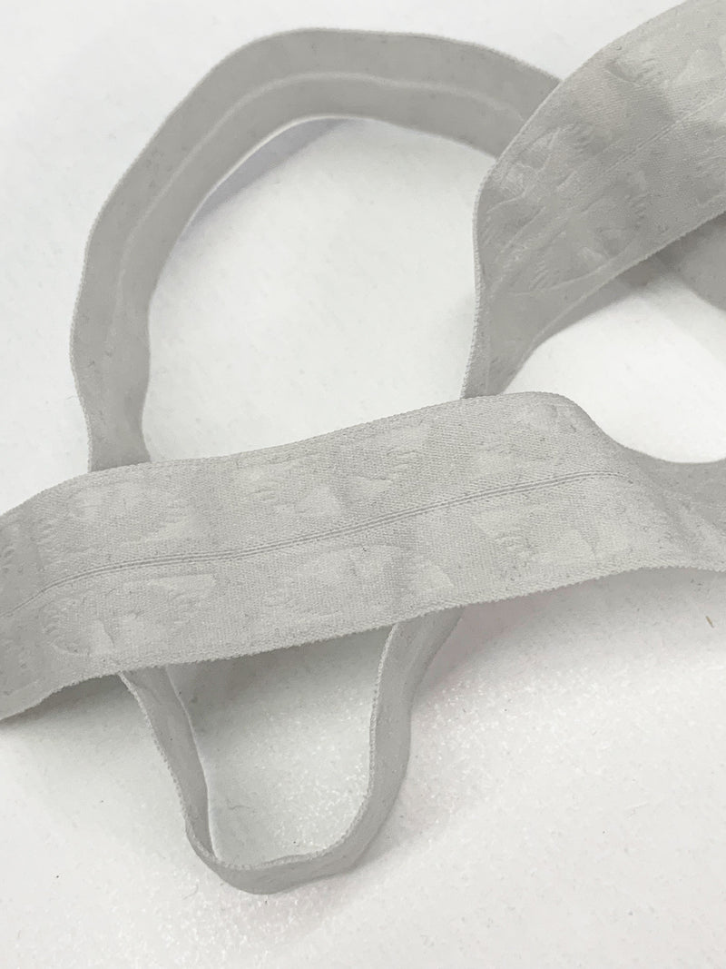 3/4" Light Gray Branded Medallion Fold-Over Elastic - Corbeaux Clothing