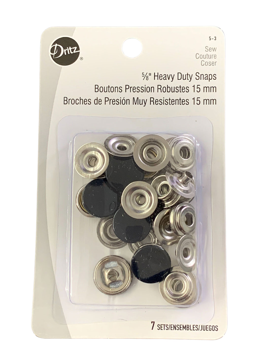 Dritz 5/8" Heavy Duty Snaps - Black - 7 Sets