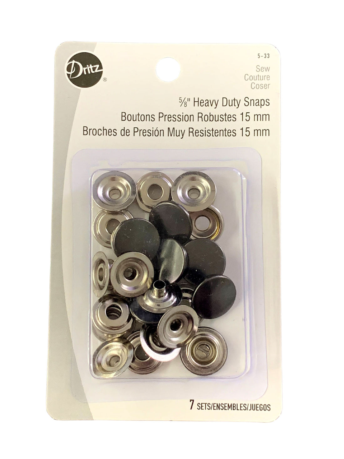 Dritz 5/8" Heavy Duty Snaps - Gunmetal - 7 Sets