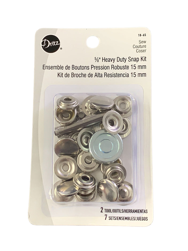 Dritz 5/8" Heavy Duty Snap Kit - Nickel - 8 Sets With Tools