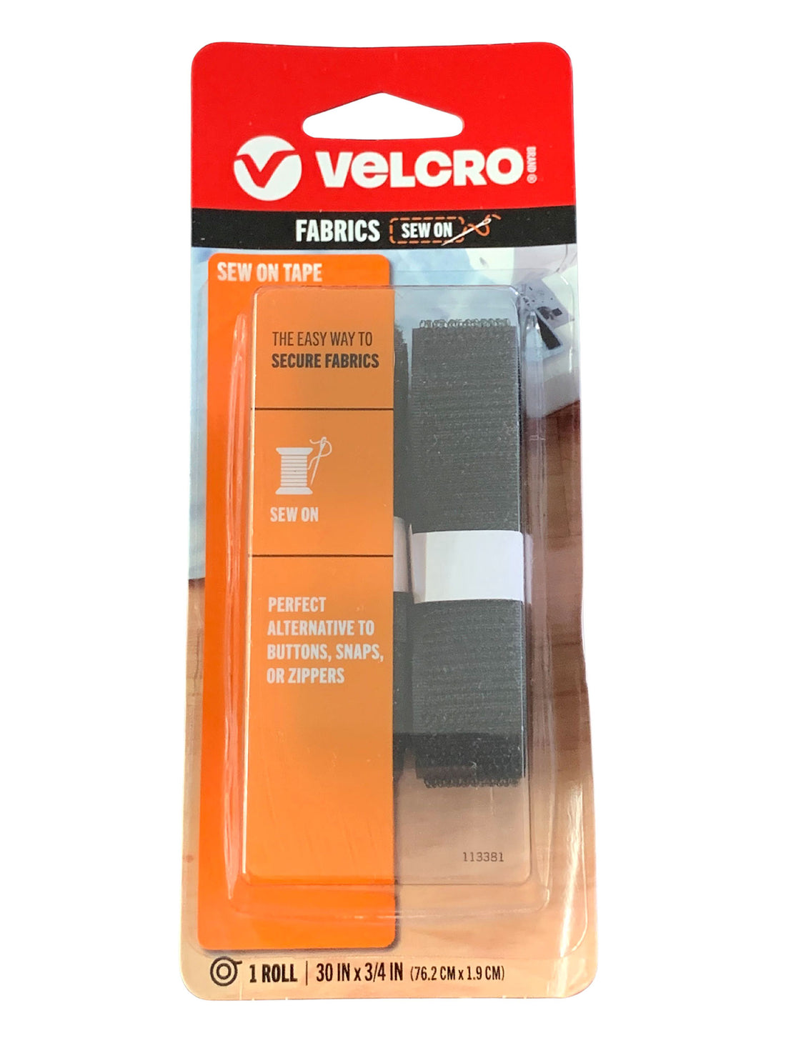 Velcro Brand Sew On Fabric Tape - Black - 30in x 3/4in