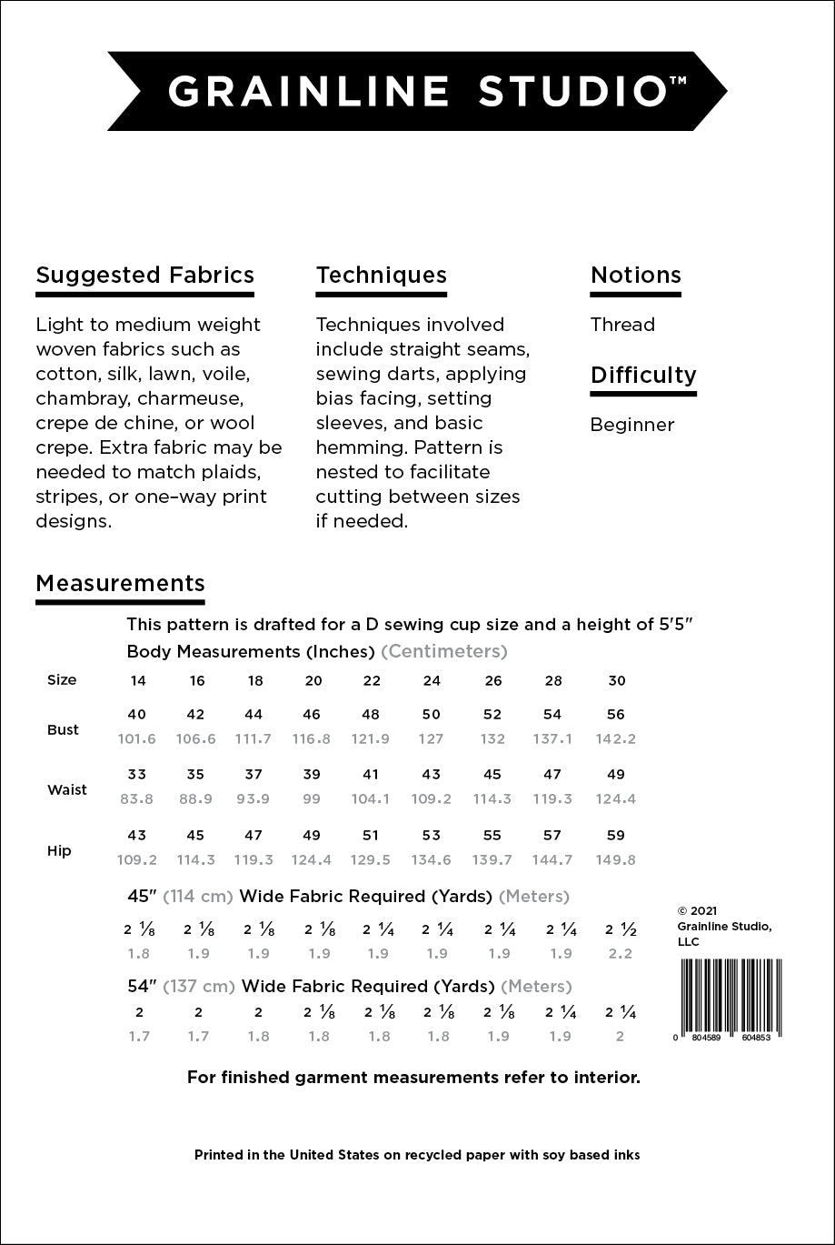 Grainline Studio Patterns - Scout Tee - Sizes 14-30
