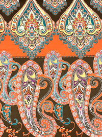 Earth Brown/Persimmon/White/Multi 100% Polyester Ornate Paisley Floral Print Charmeuse 57W