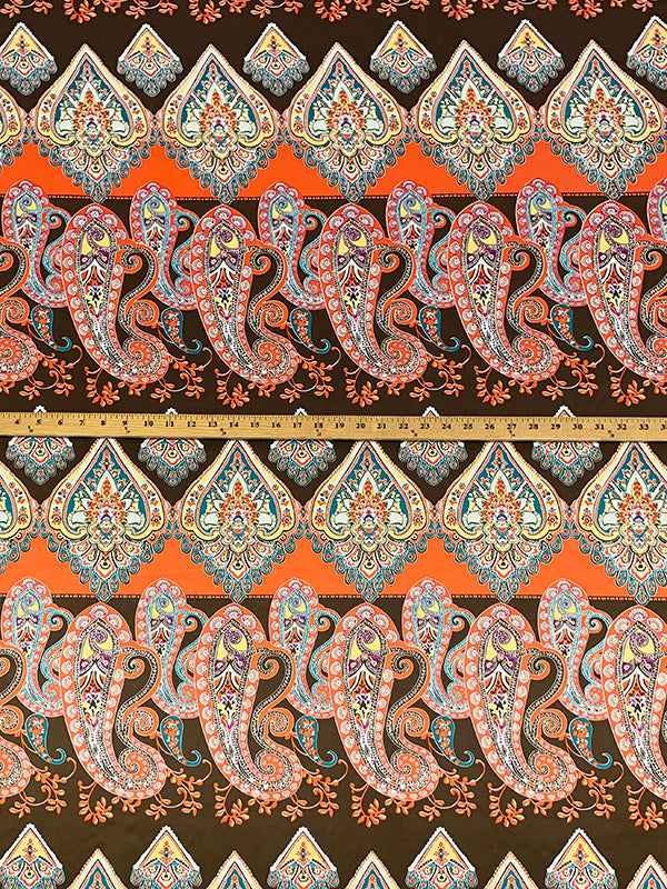 Earth Brown/Persimmon/White/Multi 100% Polyester Ornate Paisley Floral Print Charmeuse 57W