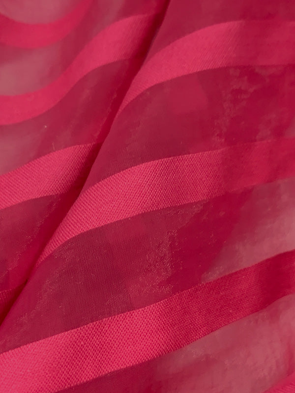 Cerise Cotton/Nylon Horizontal Burnout Stripe Organza 58W