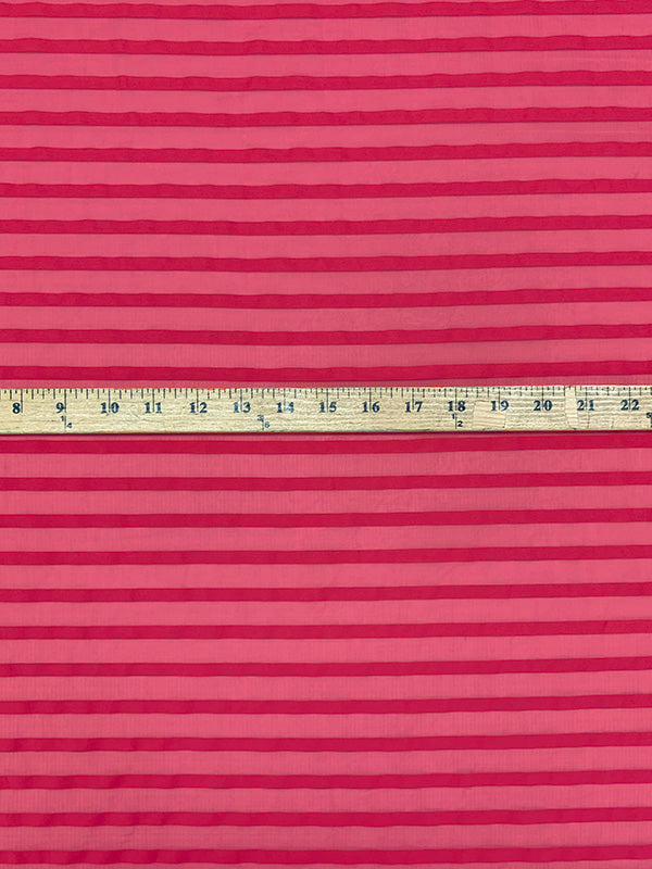 Cerise Cotton/Nylon Horizontal Burnout Stripe Organza 58W