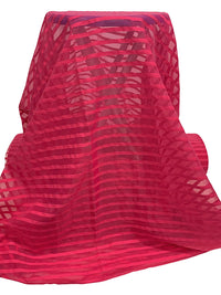 Cerise Cotton/Nylon Horizontal Burnout Stripe Organza 58W