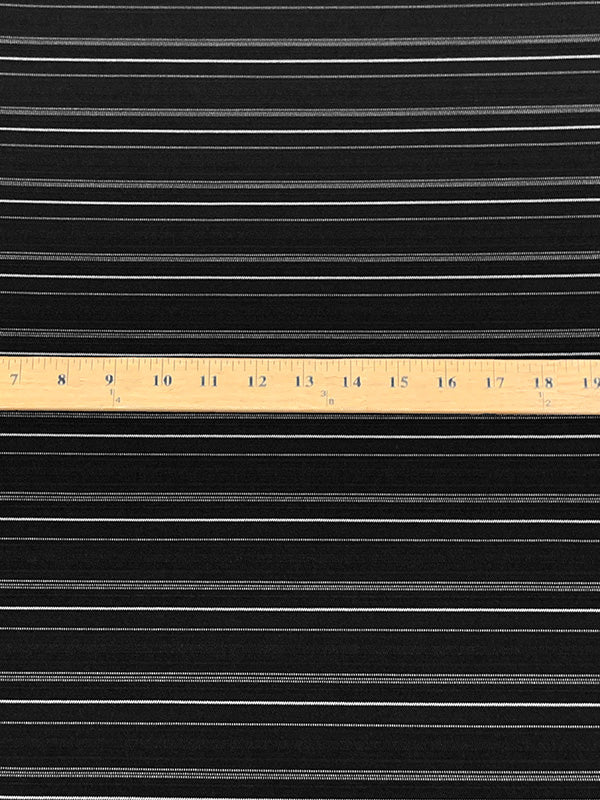 Black/Bright Silver Polyester/Rayon/Spandex Horizontal Stripe Stretch Bengaline Suiting - NY Designer - 58W