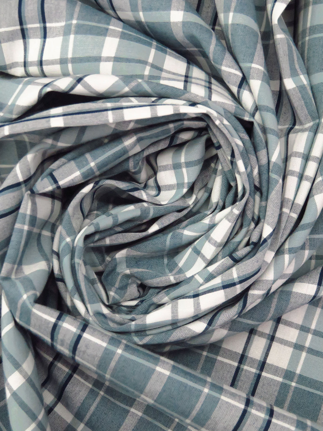 Pewter Blue/Midnight Aqua/White 100% Cotton Plaid Weave Shirting - Robert Kaufman - 58W
