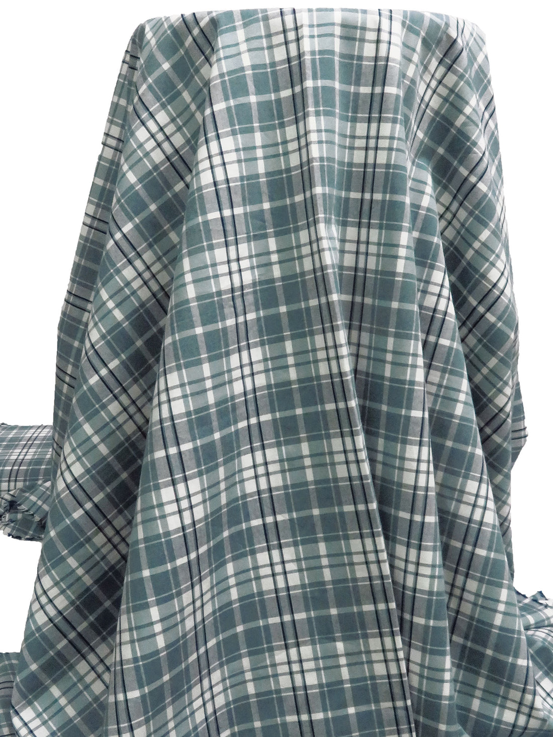 Pewter Blue/Midnight Aqua/White 100% Cotton Plaid Weave Shirting - Robert Kaufman - 58W