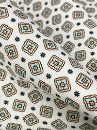 White/Pale Sky/Steel Blue Cotton/Lycra Mini Medallion Print Stretch Canvas Suiting - NY Designer - 48W