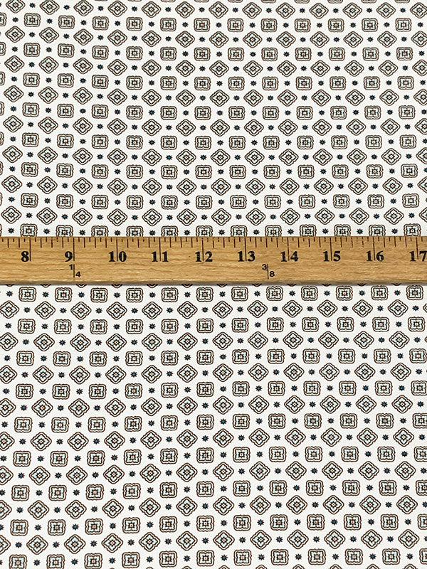 White/Pale Sky/Steel Blue Cotton/Lycra Mini Medallion Print Stretch Canvas Suiting - NY Designer - 48W