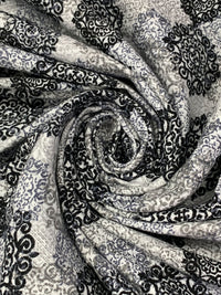 Light Gray/Black/Multi 100% Cotton Overlapping Rugged Medallion Print Boucle Suiting - Robert Kaufman - 56W