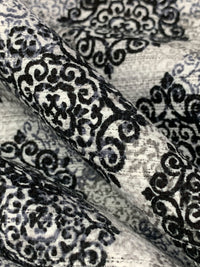 Light Gray/Black/Multi 100% Cotton Overlapping Rugged Medallion Print Boucle Suiting - Robert Kaufman - 56W