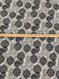 Light Gray/Black/Multi 100% Cotton Overlapping Rugged Medallion Print Boucle Suiting - Robert Kaufman - 56W