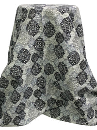 Light Gray/Black/Multi 100% Cotton Overlapping Rugged Medallion Print Boucle Suiting - Robert Kaufman - 56W