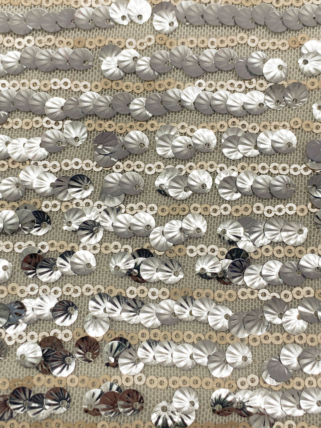 Soft Sandalwood/Silver 100% Nylon Horizontal Flip Sequins On Mesh Knit - LA Designer - 52W