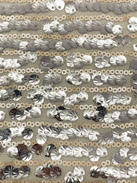 Soft Sandalwood/Silver 100% Nylon Horizontal Flip Sequins On Mesh Knit - LA Designer - 52W