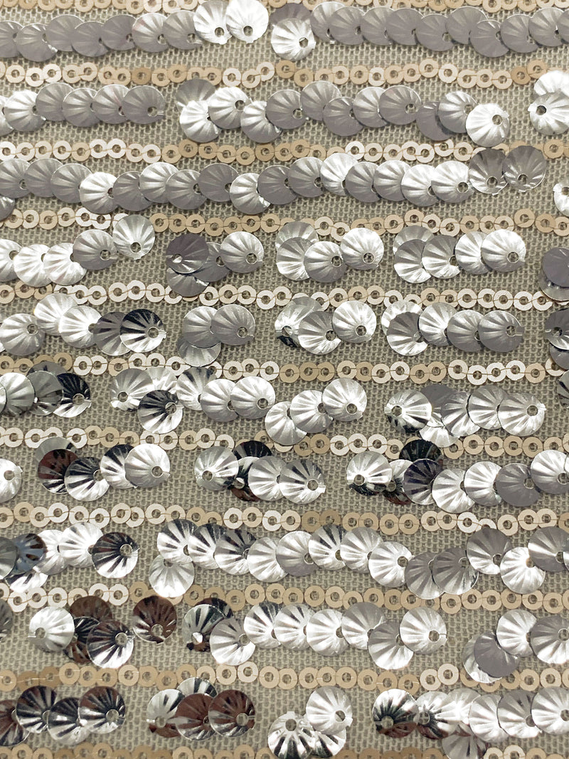 Soft Sandalwood/Silver 100% Nylon Horizontal Flip Sequins On Mesh Knit - LA Designer - 52W